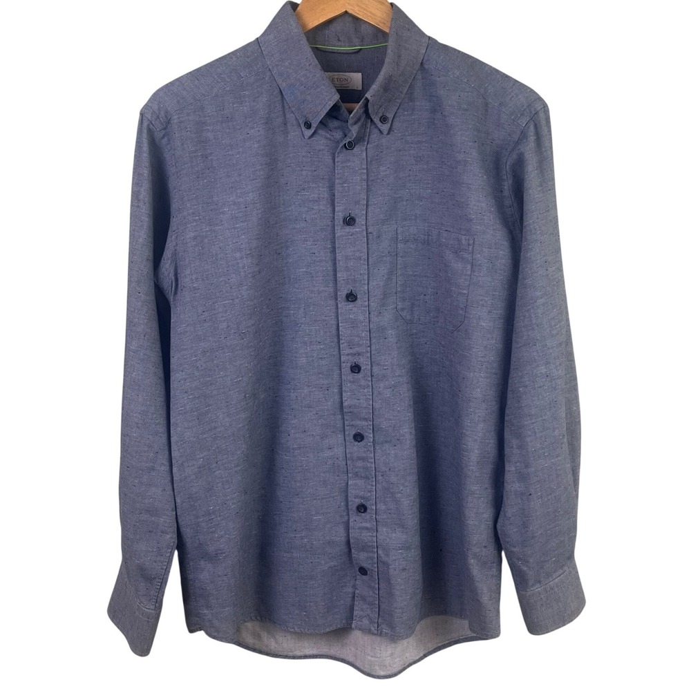 Eton Contemporary Blue Textured Weave Long Sleeve Button Collar Shirt Large Read